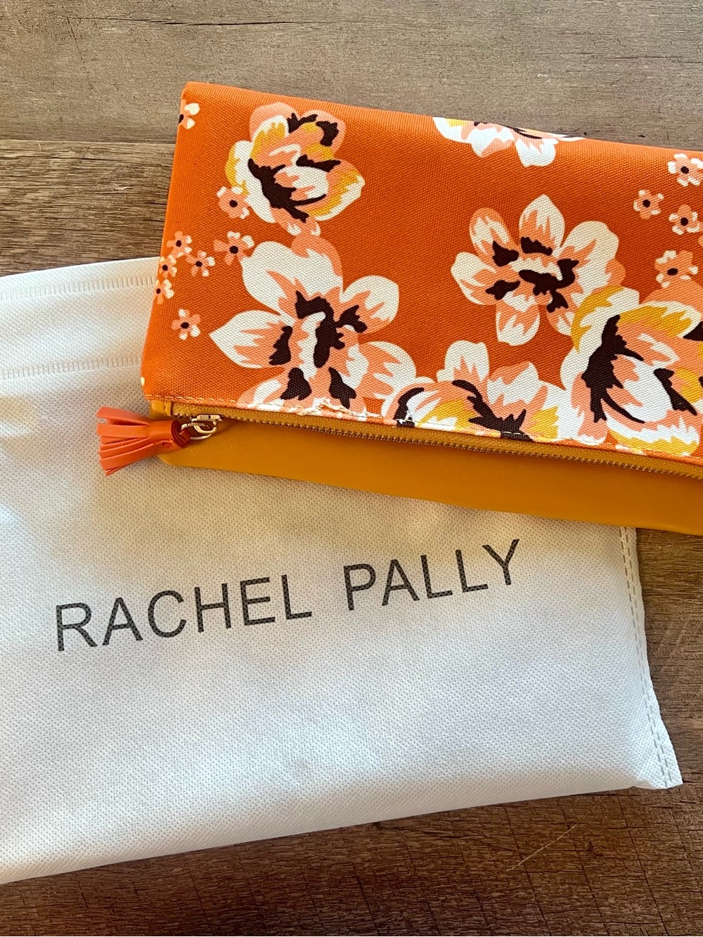 Rachel Pally Orange Floral Fold-Over Clutch with Cream Accents